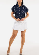 High Waist Wrap Front Denim Skort White