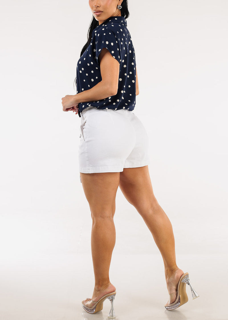 High Waist Wrap Front Denim Skort White