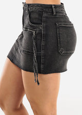 High Waist Stretch Denim Mini Skirt Black