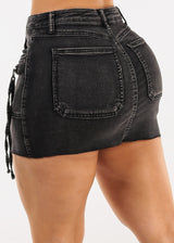High Waist Stretch Denim Mini Skirt Black