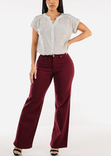 High Waist Hyper Stretch Wide Leg Pants Wine