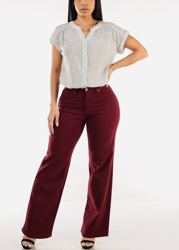 High Waist Hyper Stretch Wide Leg Pants Wine