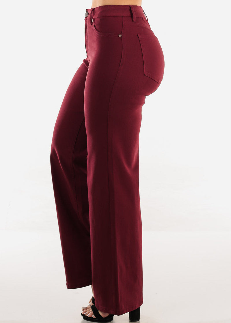 High Waist Hyper Stretch Wide Leg Pants Wine
