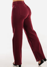 High Waist Hyper Stretch Wide Leg Pants Wine