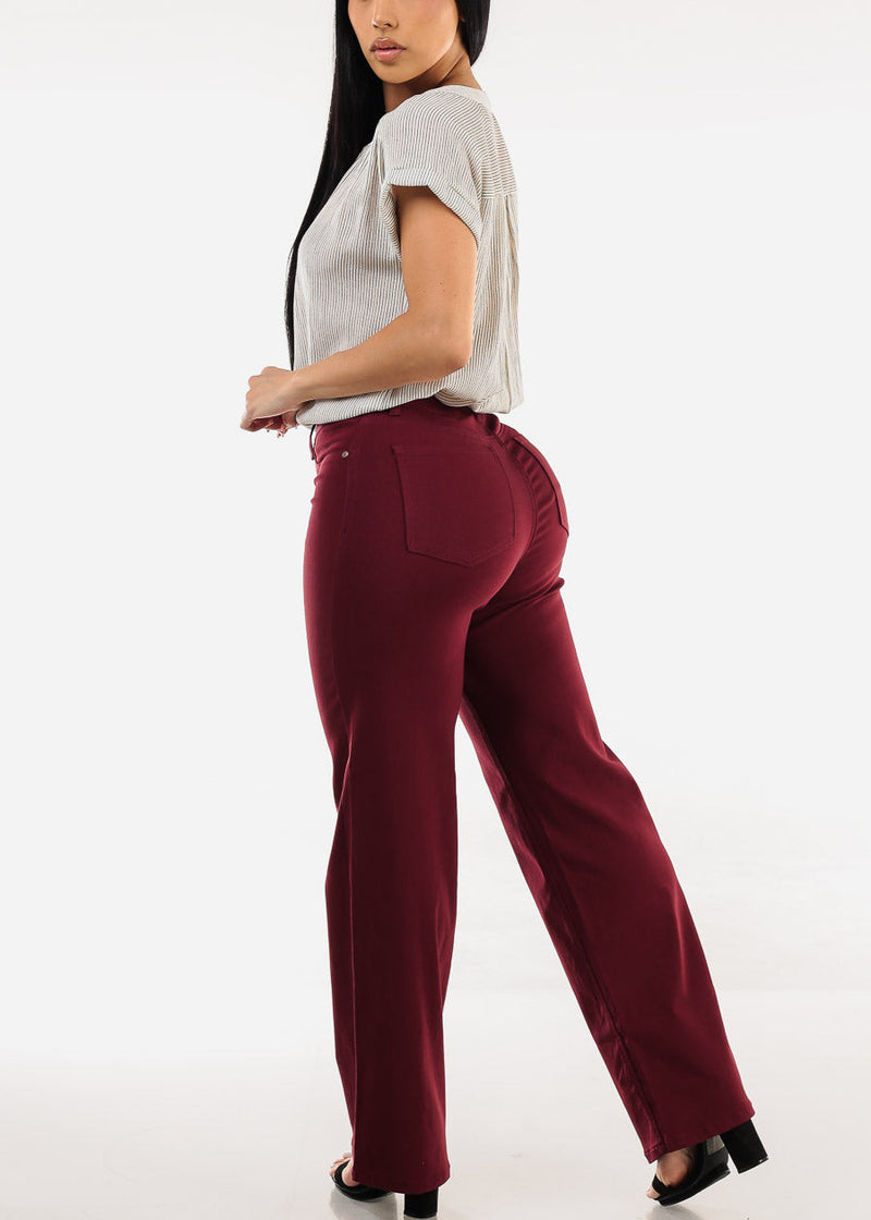High Waist Hyper Stretch Wide Leg Pants Wine