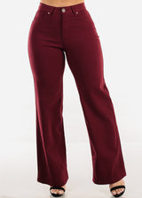 High Waist Hyper Stretch Wide Leg Pants Wine