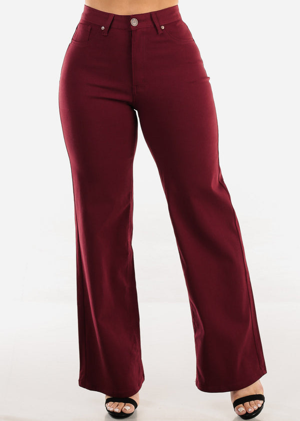 High Waist Hyper Stretch Wide Leg Pants Wine