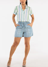 Smocked Spandex Waist Light Denim Short