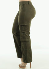 Butt Lift Mid Rise Straight Wide Leg Cargo Pants Olive