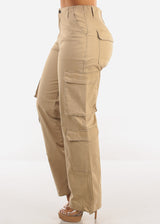 Super High Waist Straight Wide Leg Cargo Jeans Khaki