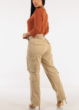 Super High Waist Straight Wide Leg Cargo Jeans Khaki