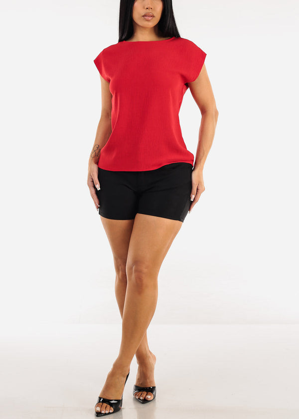 Cap Sleeve Crewneck Blouse Red