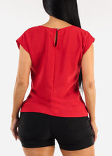 Cap Sleeve Crewneck Blouse Red