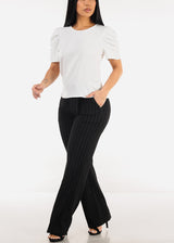 Short Puff Sleeve White Round Neck Blouse