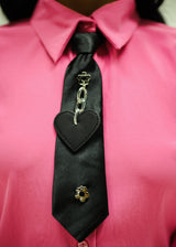 Long Sleeve Button Up Blouse Hot Pink w Tie