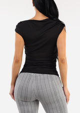 Black Sleeveless Asymmetrical Neckline Blouse