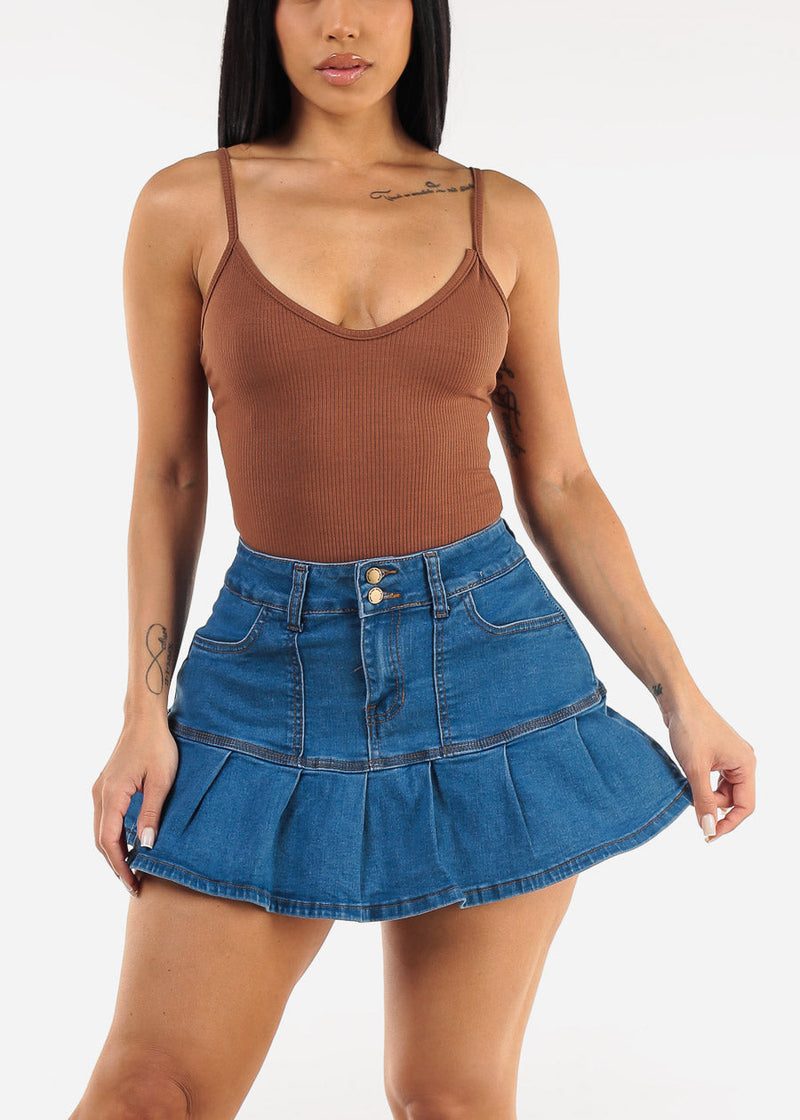 Sleeveless Vneck Ribbed Thong Bodysuit Brown