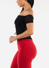 Black Off Shoulder Ruched Crop Top