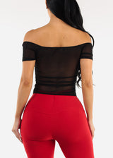 Black Off Shoulder Ruched Crop Top