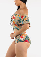 Off Shoulder Floral Bodysuit Mocha