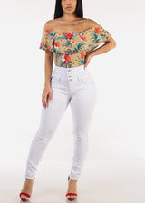 Off Shoulder Floral Bodysuit Mocha