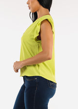 Short Sleeve Vneck Blouse Lime
