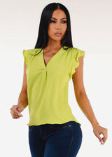 Short Sleeve Vneck Blouse Lime