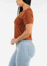 Stretchy Short Sleeve Crewneck Top Brown