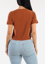 Stretchy Short Sleeve Crewneck Top Brown