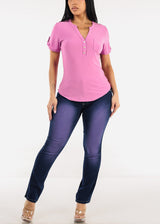 Short Sleeve Half Button Up Blouse Candy