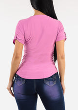 Short Sleeve Half Button Up Blouse Candy