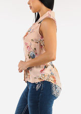 Sleeveless Vneck Floral Chiffon Blouse Blush