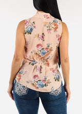 Sleeveless Vneck Floral Chiffon Blouse Blush