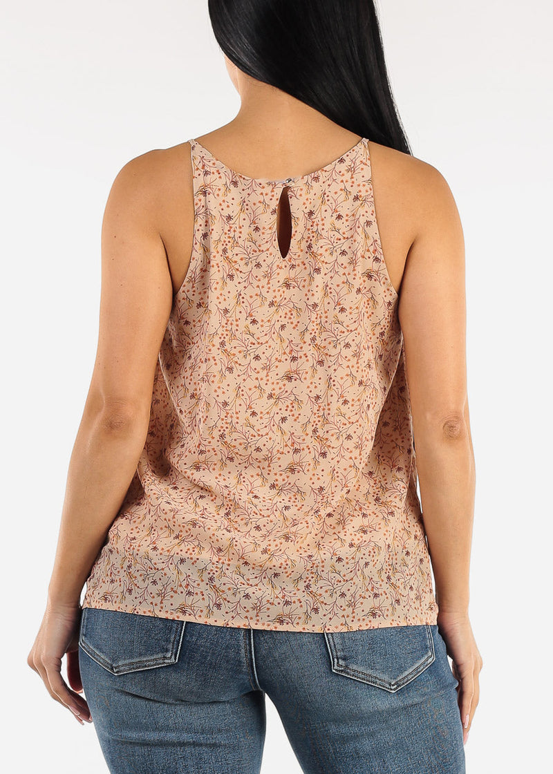 Sleeveless Floral Camisole Blouse Taupe