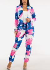 Super High Waist Straight Leg Printed Dressy Pants Blue & Pink