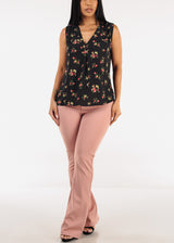 Sleeveless Vneck Floral Blouse Black