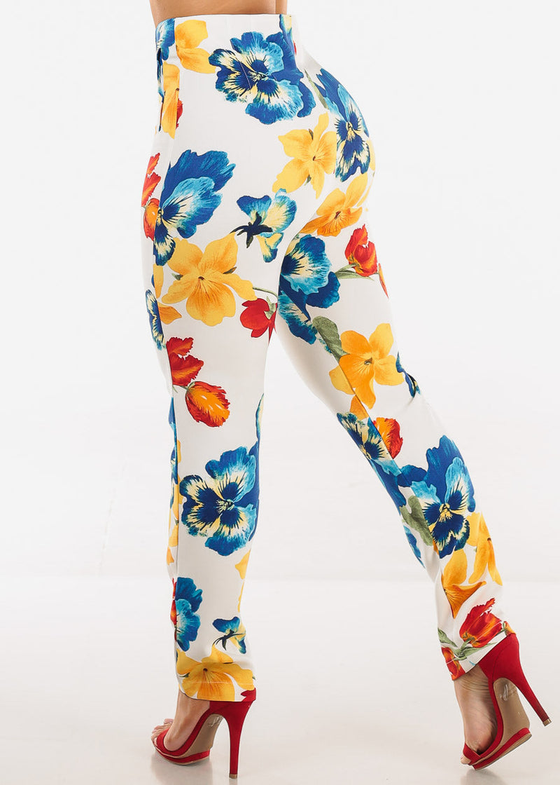 Super High Waist Straight Leg Floral Dressy Pants Multicolor