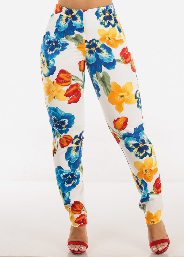 Super High Waist Straight Leg Floral Dressy Pants Multicolor