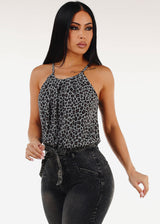 Sleeveless Leopard Print Camisole Blouse Grey