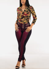 Long Sleeve Printed Button Up Mesh Blouse Black