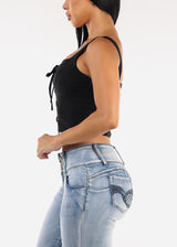 Sleeveless Lace Up Crop Top Black