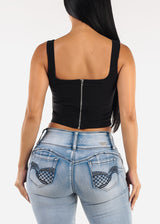 Sleeveless Lace Up Crop Top Black