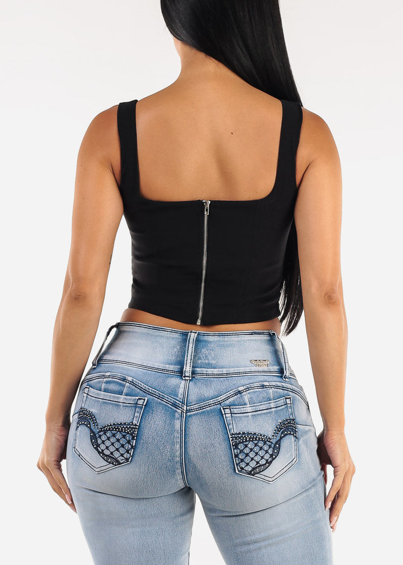 Sleeveless Lace Up Crop Top Black