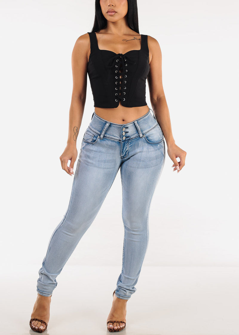 Sleeveless Lace Up Crop Top Black