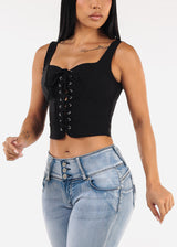Sleeveless Lace Up Crop Top Black