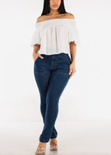 Short Puff Sleeve Off Shoulder Top White