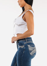Sleeveless White Crop Top w Lace Detail