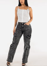 Sleeveless Square Neck Polka Dot Top White
