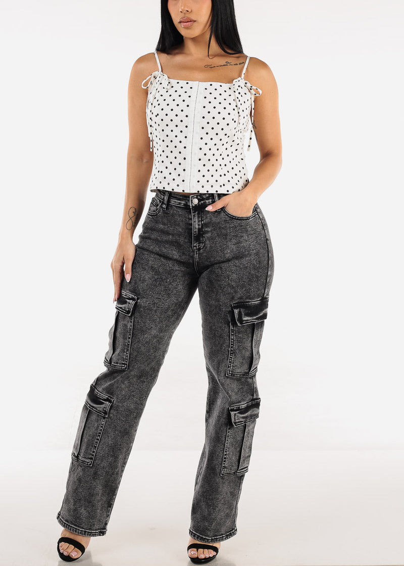 Sleeveless Square Neck Polka Dot Top White