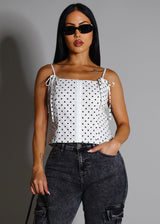 Sleeveless Square Neck Polka Dot Top White